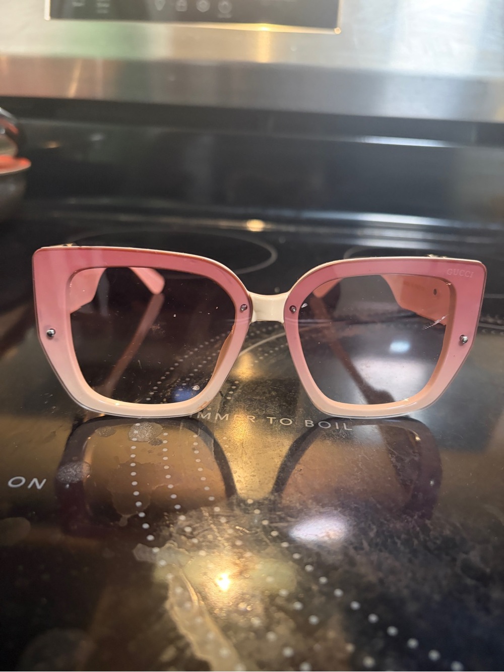 Gucci Pink Gradient Square Women's Sunglasses with Gold Accents